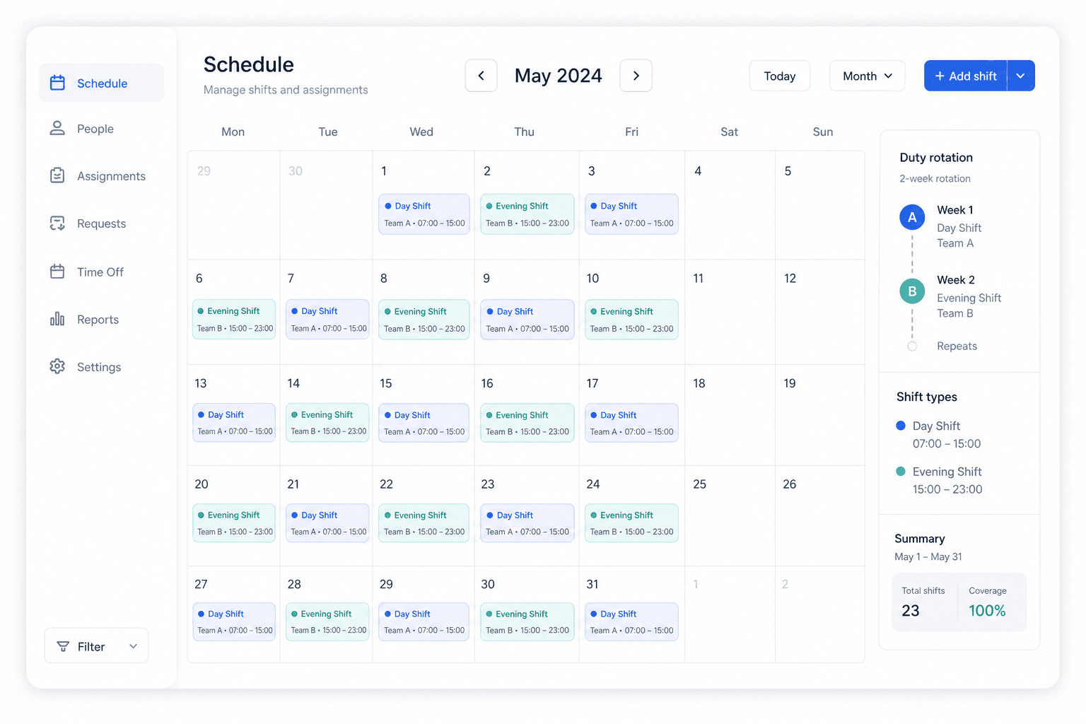 Werku Kalender mit Einsatzplanung